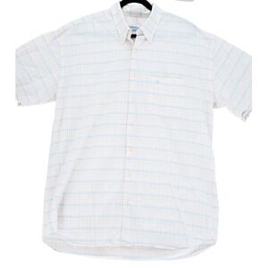 Ferrioni Pink Blue Plaid Short Sleeve Button Up XL Easter Spring Pastel